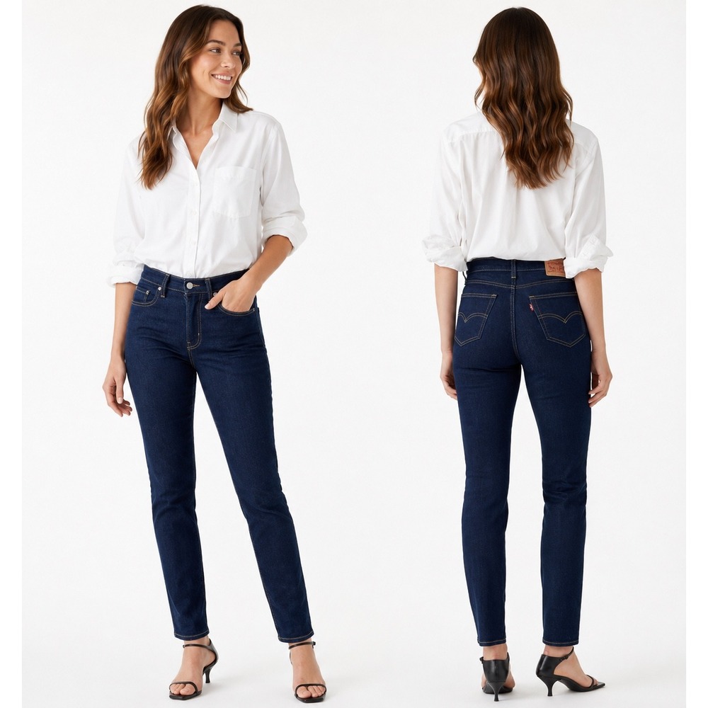 Levis 724 High Rise Straight Jeans Womens 27 Dark Indigo Blue Slim Stretch Denim